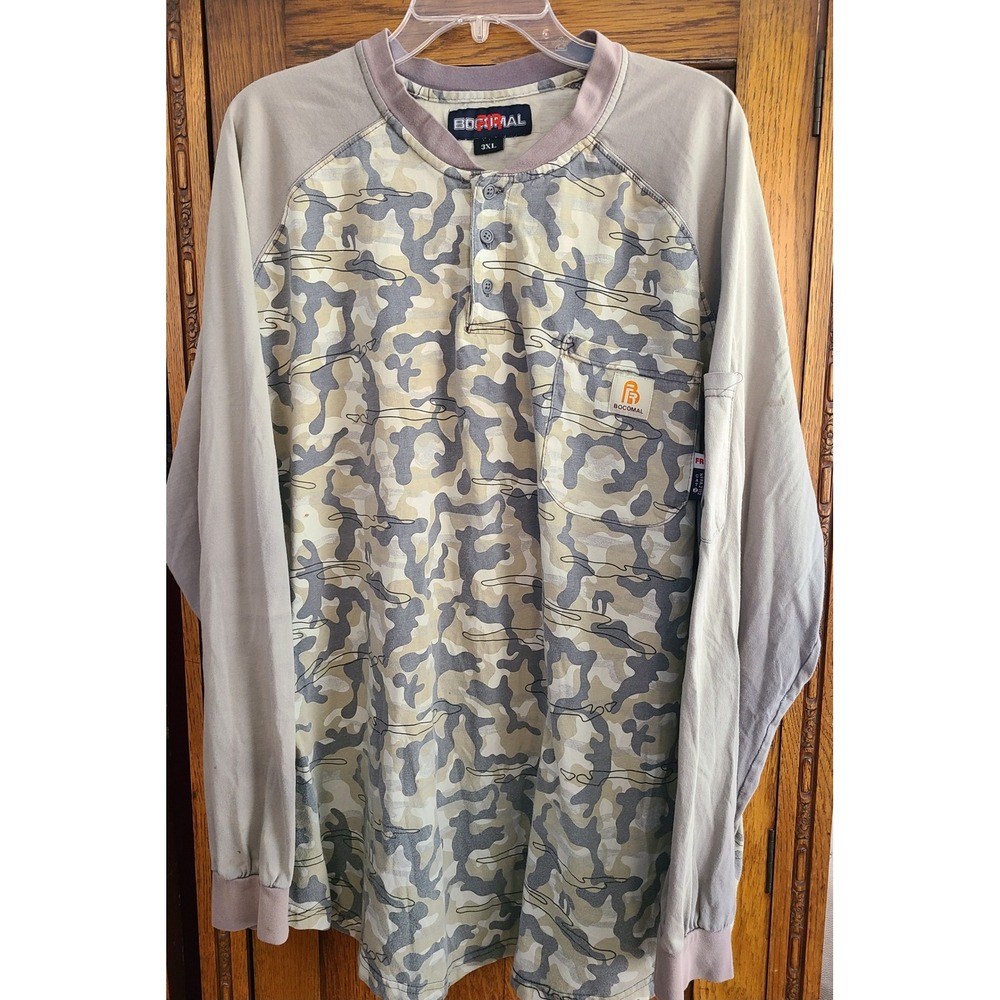 Bocomal FR Shirt Mens 3XL Camo Flame Resistant Henley Long Sleeve FRC3222 CAT 2